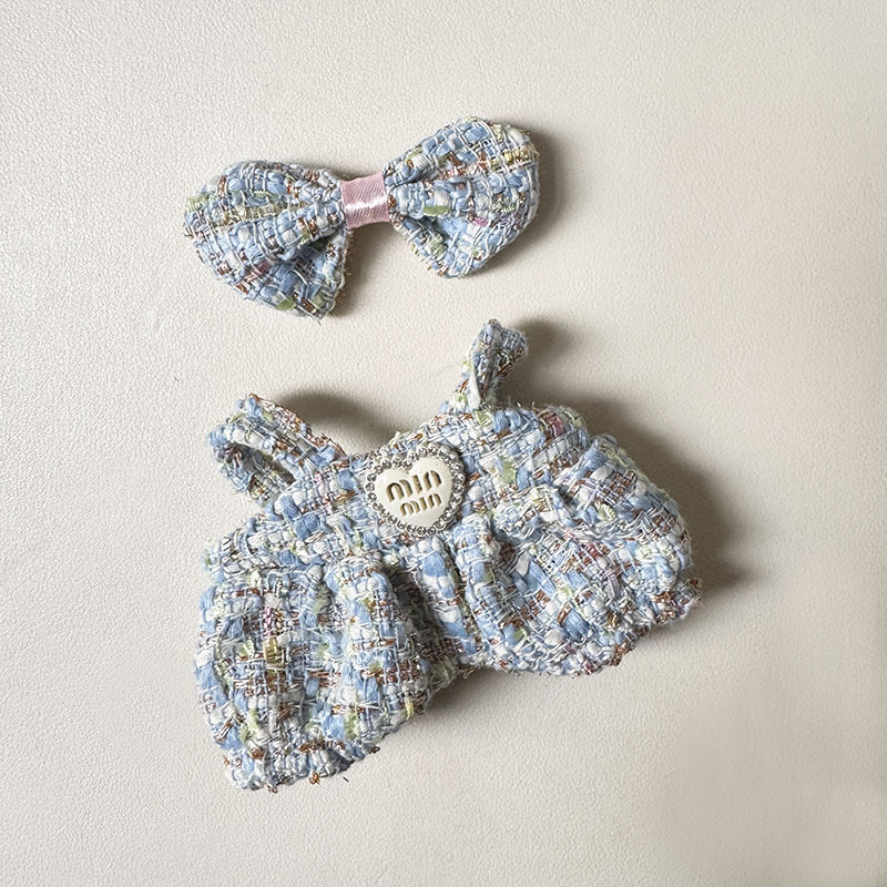 4inch bag charm cute custom clothes outfits - Elegant blue overall with bow - 031101