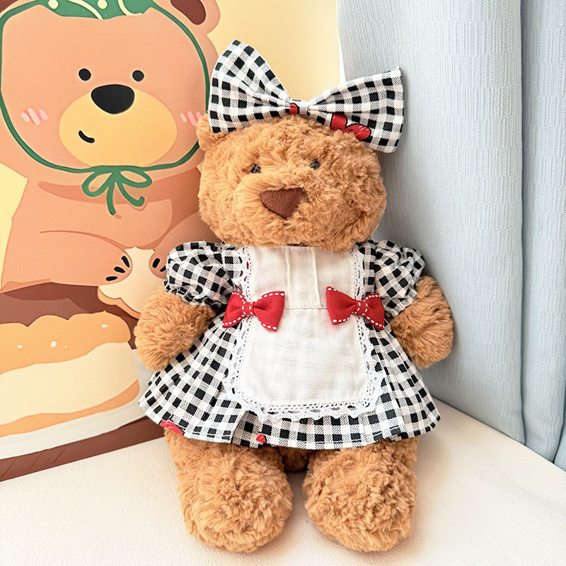 Medium Bartholomew bear cute custom clothes outfits - white black plaid dress