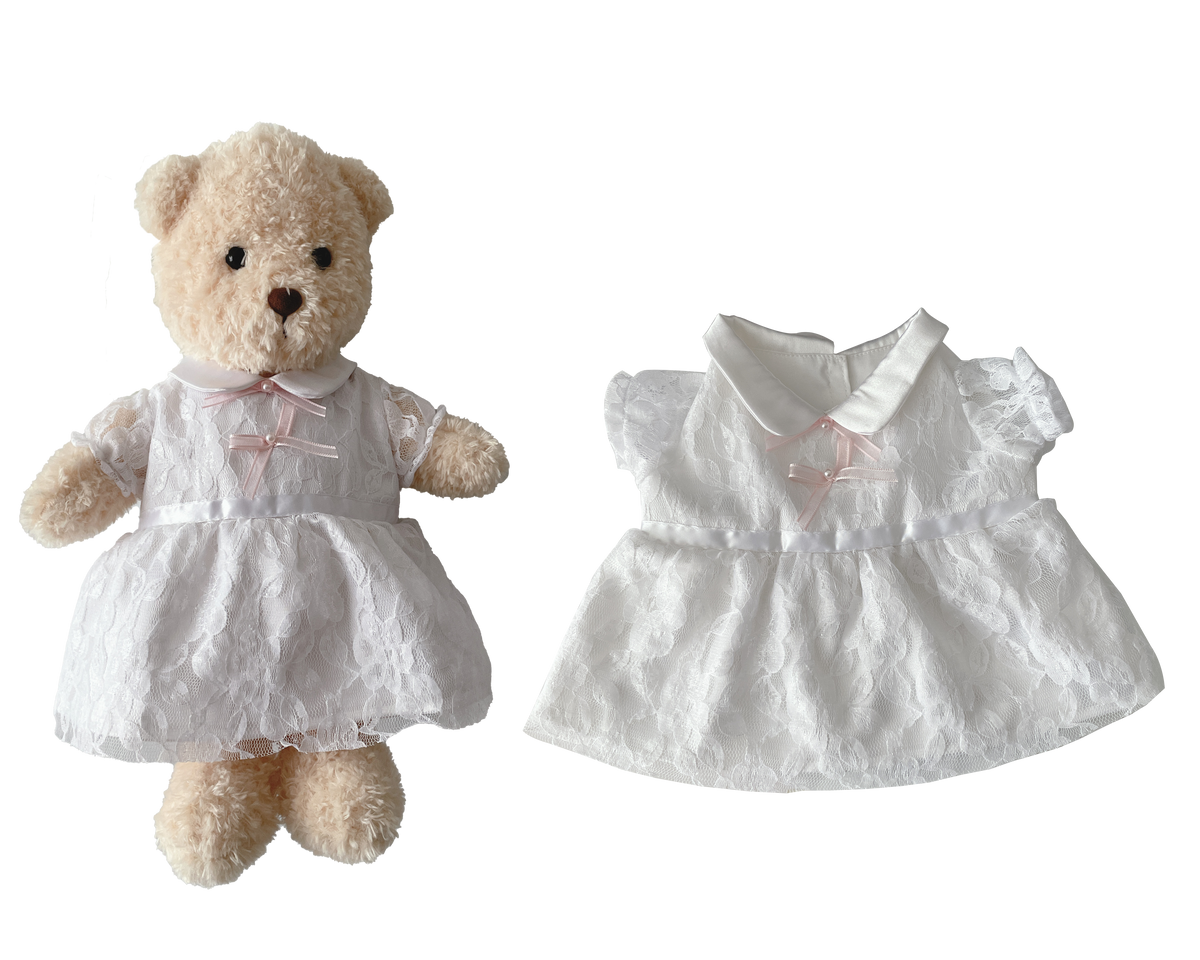 White Lace Dress for Bartholomew Bear Plush – 14-Inch Outfit