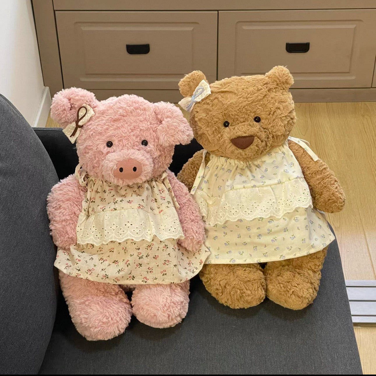 Bartholomew bear clothes outfits - blue/pink floral dress (Tiny/Medium/Large/Huge)