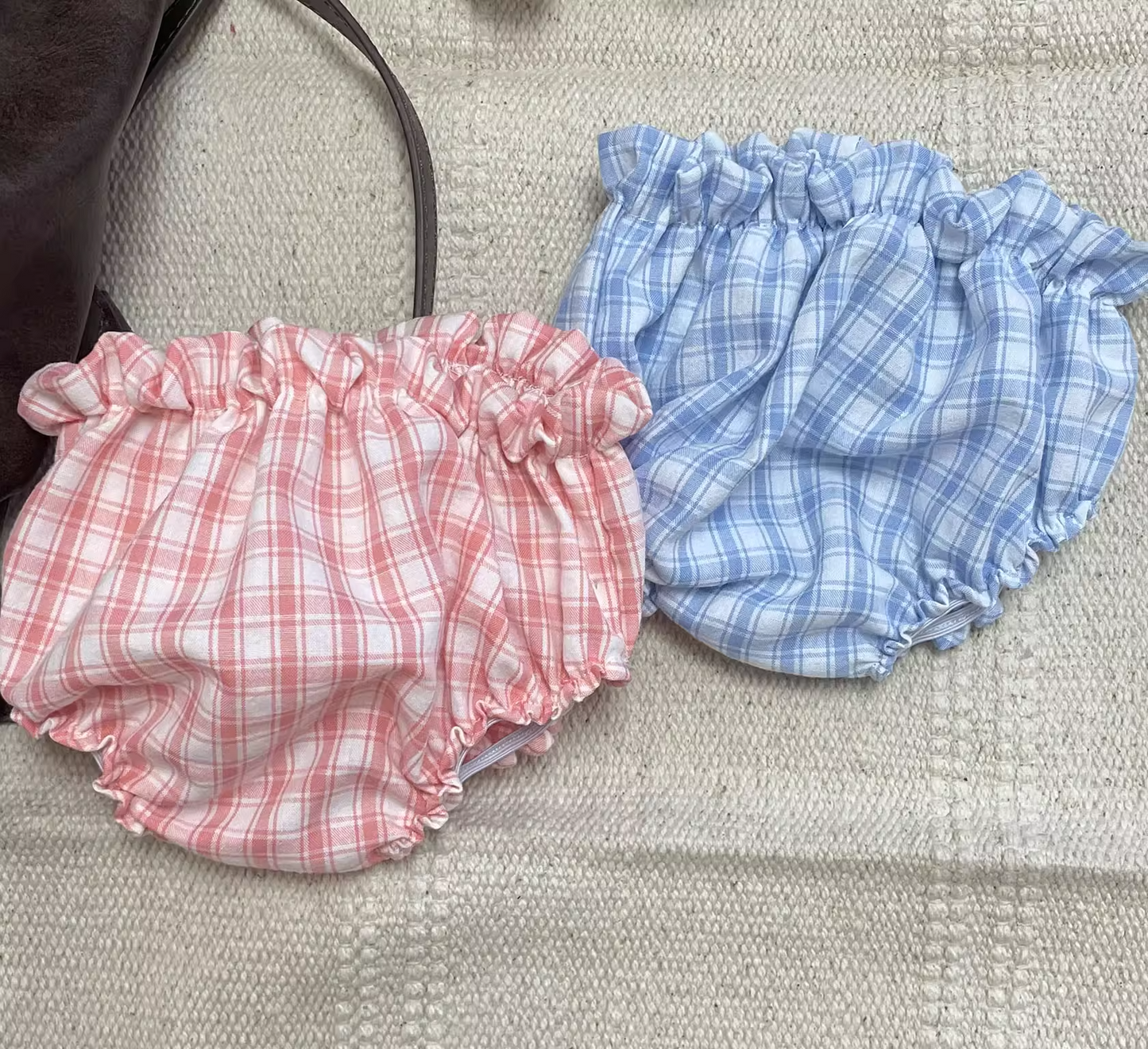 Bartholomew bear cute custom clothes outfits - blue/pink plaid pull-ups (Tiny/Medium)