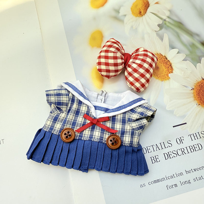 4inch bag charm cute custom clothes outfits - Blue dress with red bow - 050715/050716
