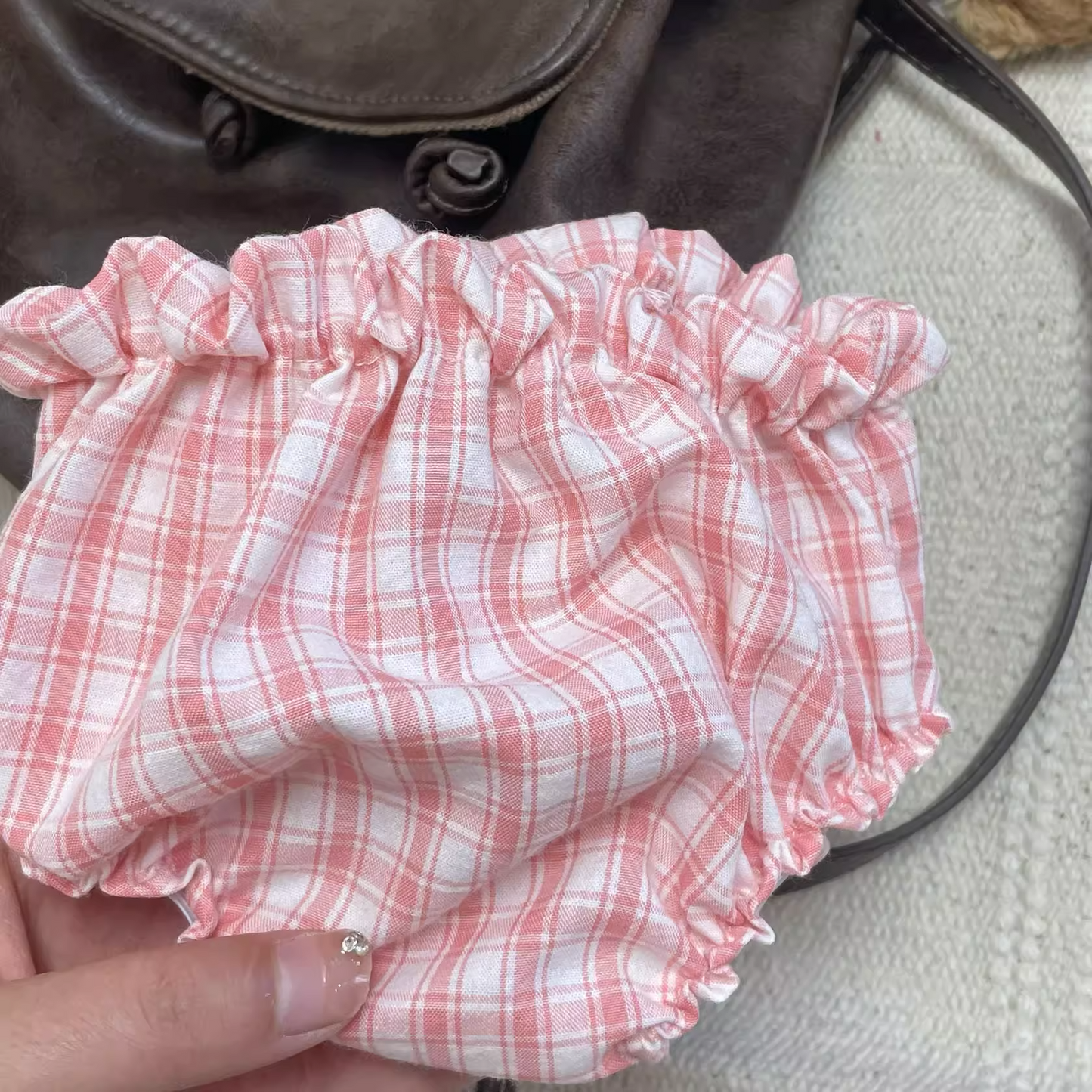 Bartholomew bear cute custom clothes outfits - blue/pink plaid pull-ups - FX09/FX10 (Tiny/Medium)