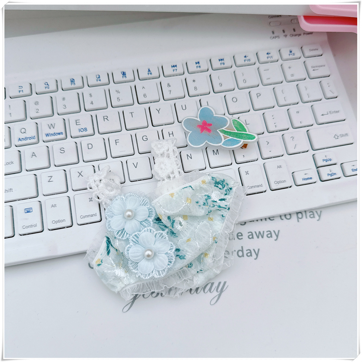 4inch bag charm cute custom clothes outfits - pink/green flora dress - 050701/050702