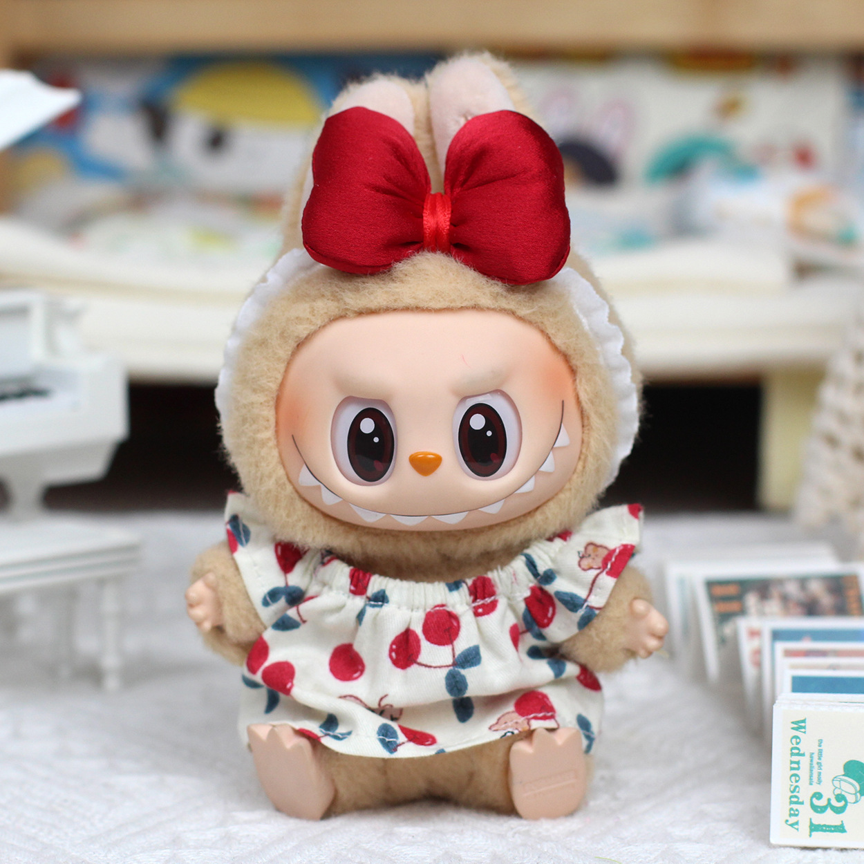 4inch bag charm cute custom clothes outfits - cherry shirt & bow - 0523