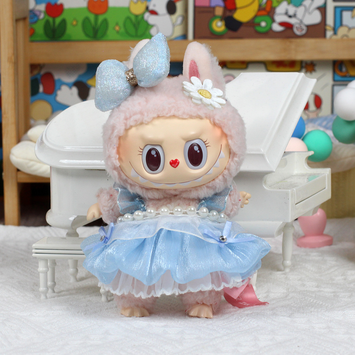 4inch bag charm cute custom clothes outfits - blue dress - 020232