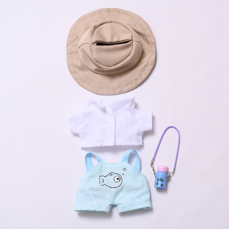 4inch bag charm cute custom clothes outfits - blue fish overall set - 053114