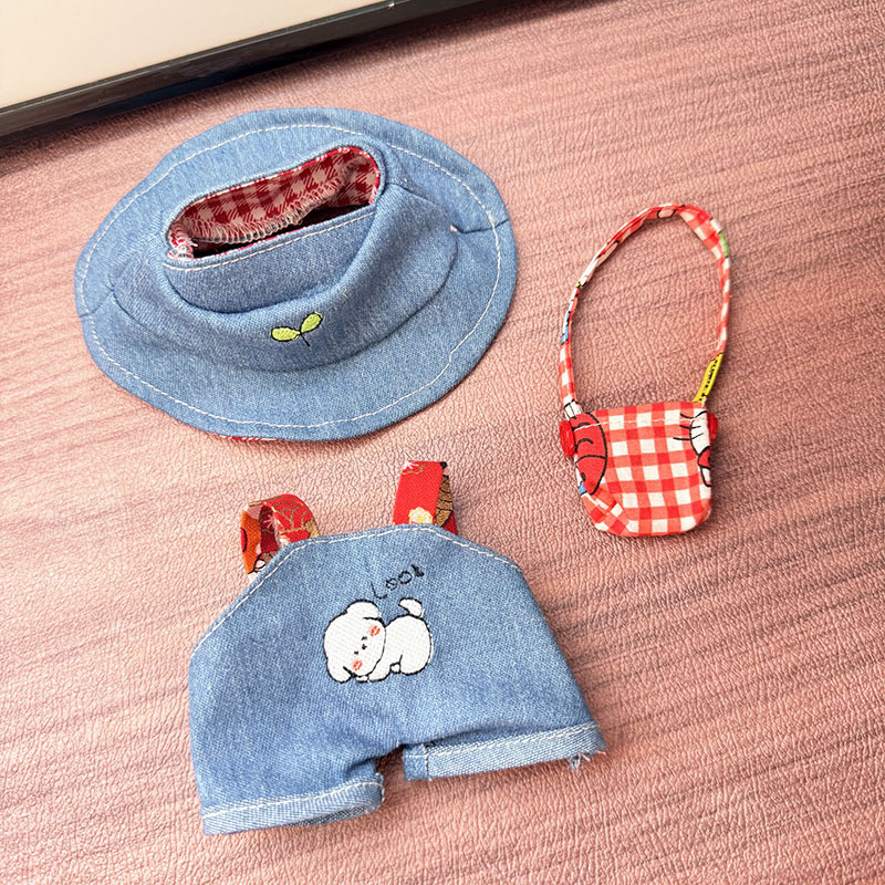 4inch bag charm cute custom clothes outfits - Overalls with Red Plaid - 053128