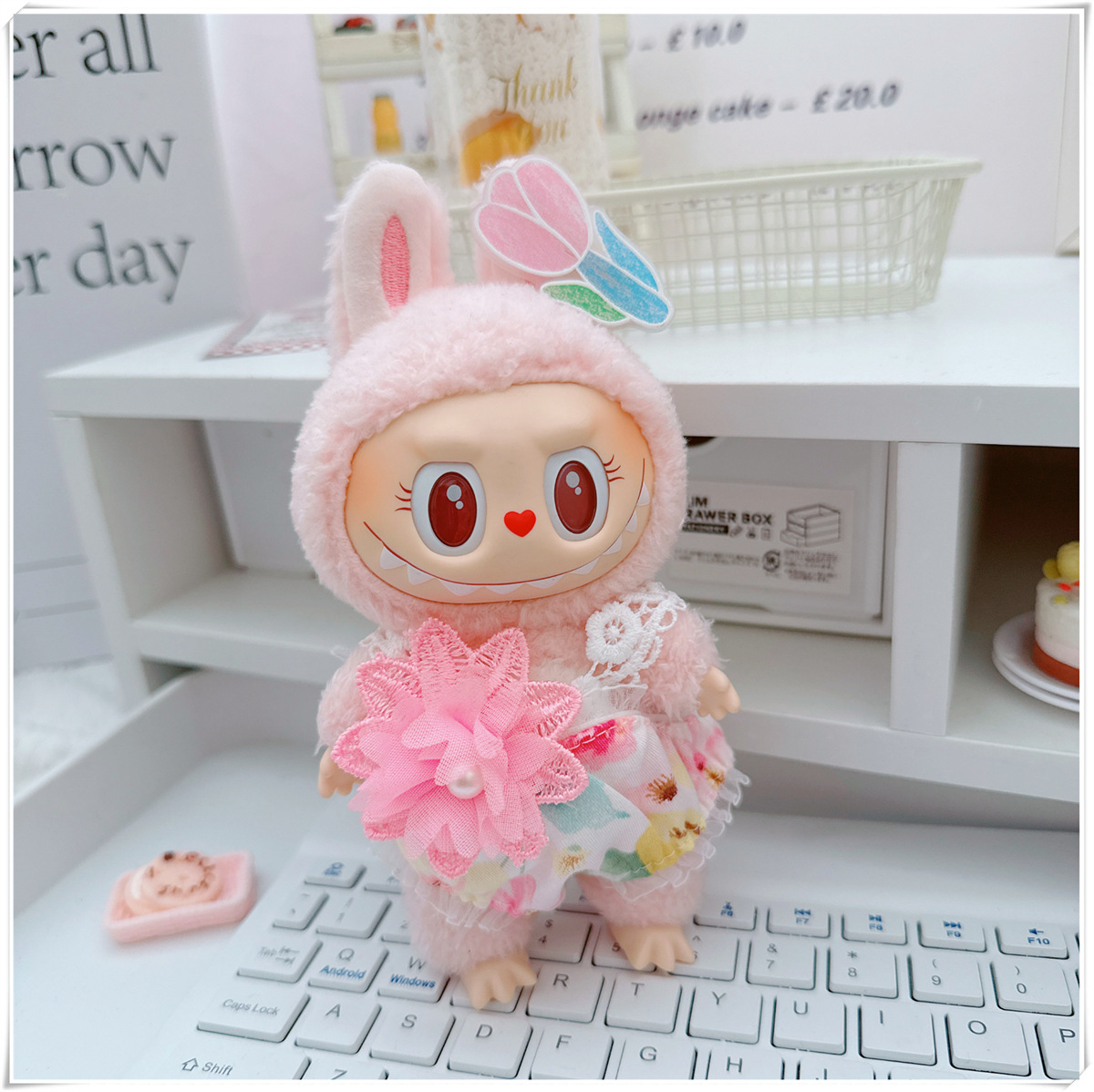 4inch bag charm cute custom clothes outfits - pink/green flora dress - 050701/050702