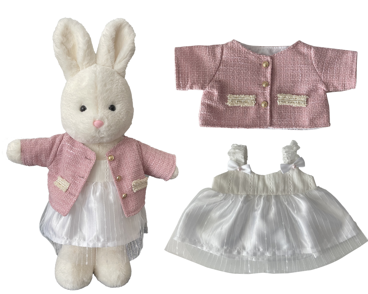 Pink Tweed & White Tulle Dress for Bartholomew Bear Plush – 14-Inch Outfit