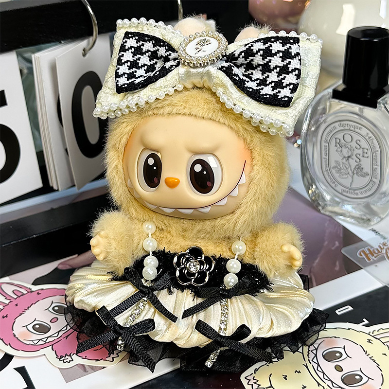 4inch bag charm cute custom clothes outfits - Elegant black white dress & big bow - 0523