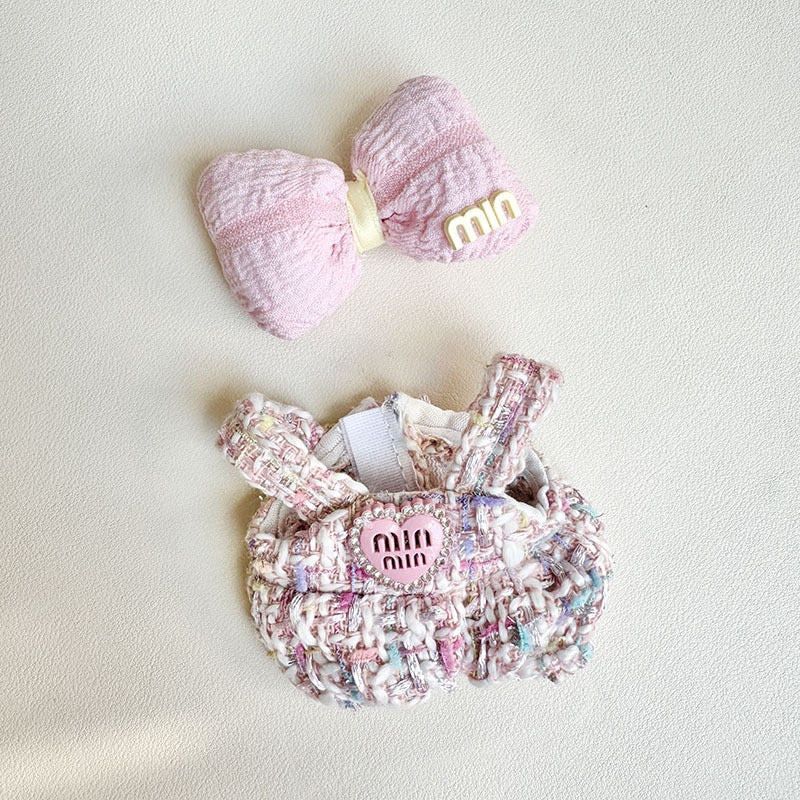 4inch bag charm cute custom clothes outfits - Pink logo dress with big bow - 0507