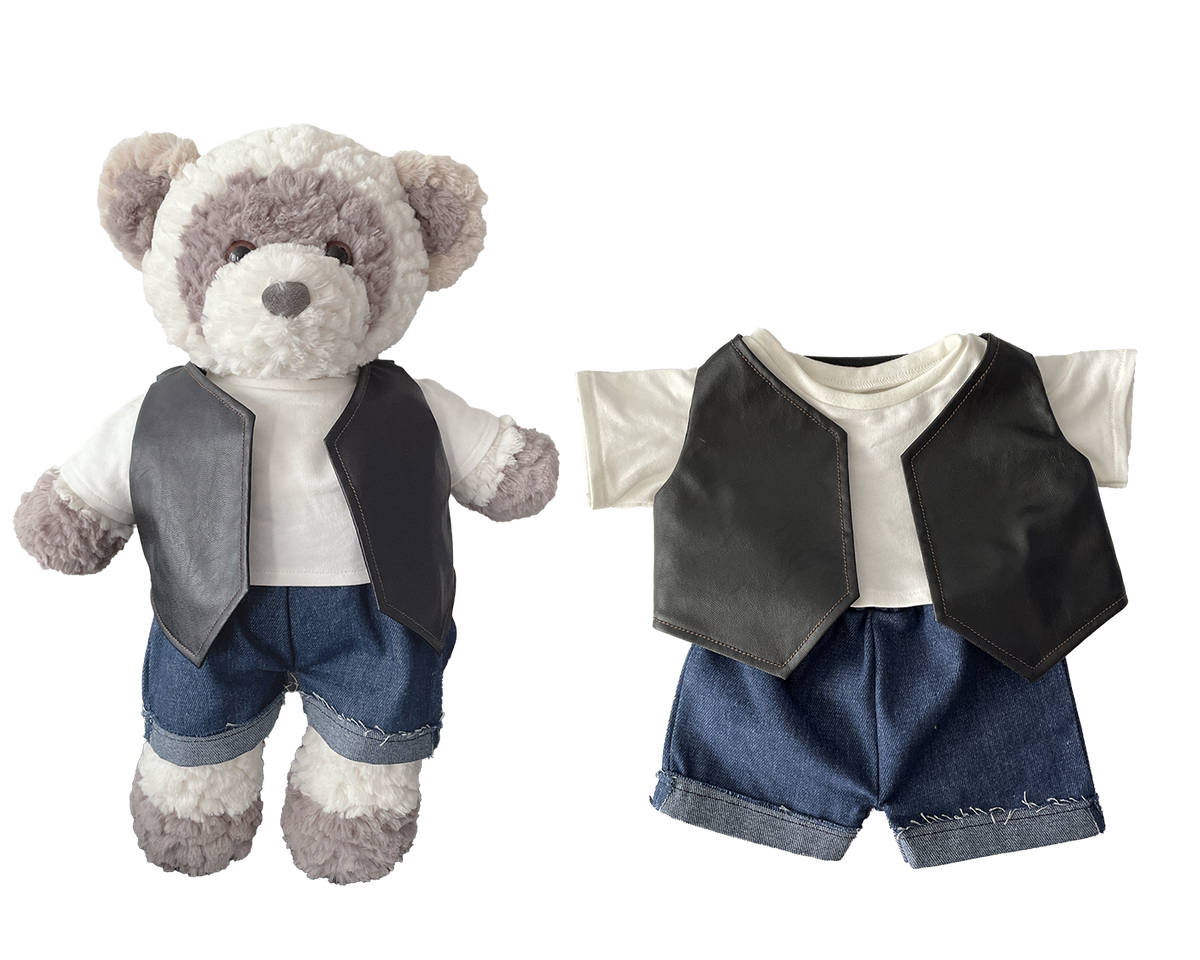 Black Vest & Jeans 3-Piece Outfit Set for Bartholomew Bear Plush – 14-Inch Outfit