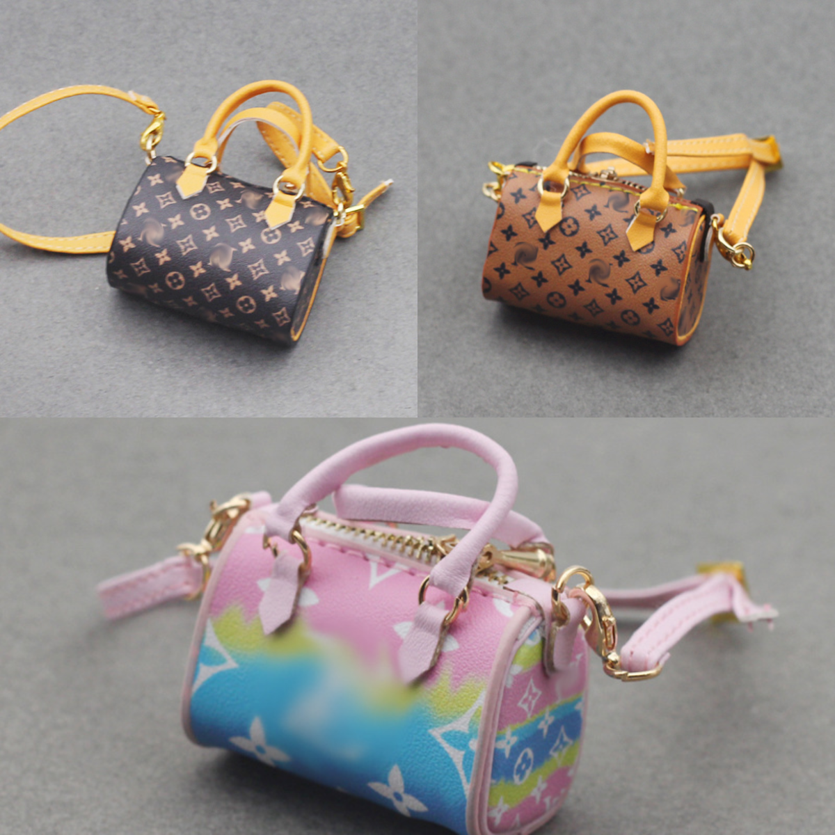 4inch bag charm cute custom bags - dark brown/light brown/rainbow pillow tote handbag
