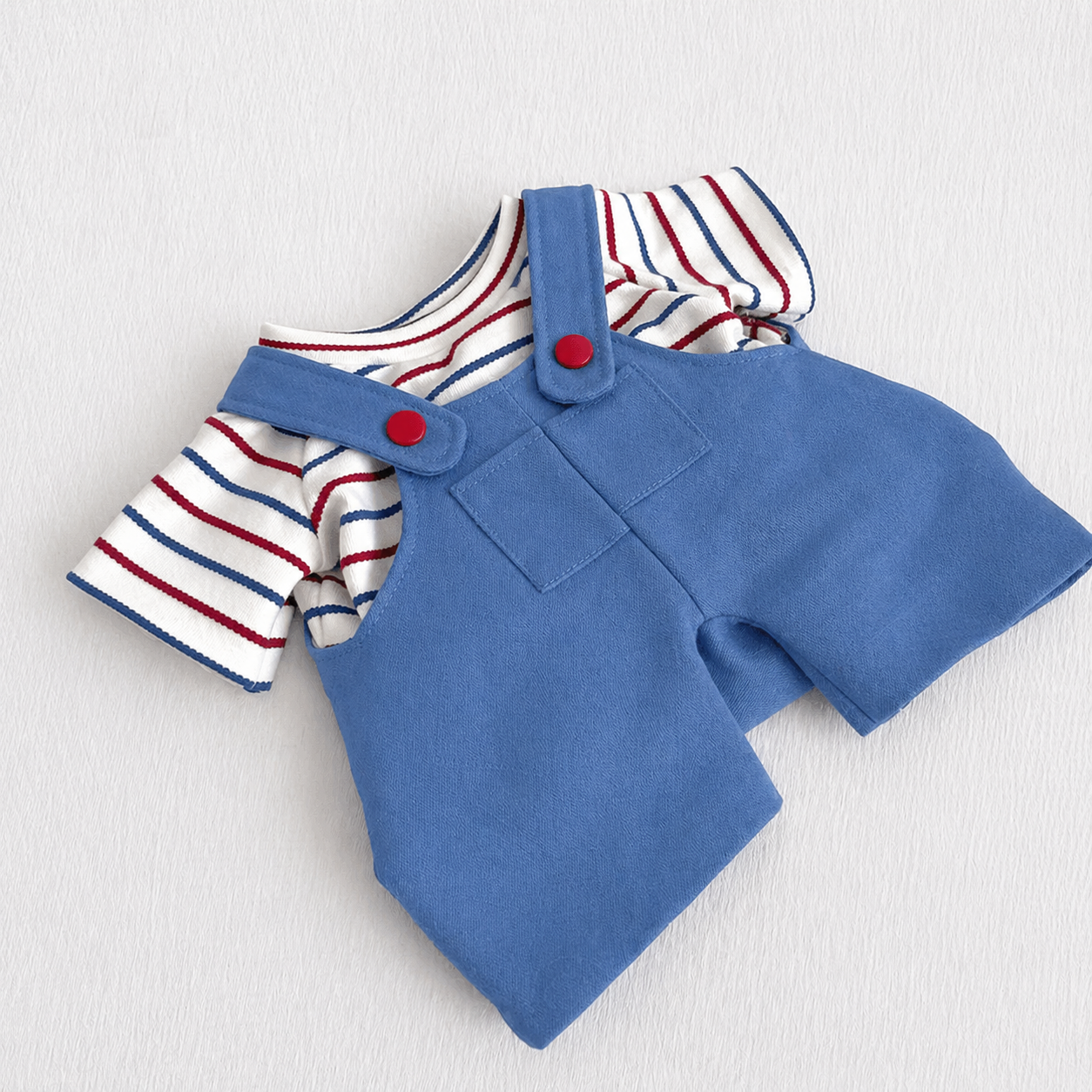 Bartholomew bear cute clothes outfits - Striped T-Shirt & Overalls Outfit (Blue)