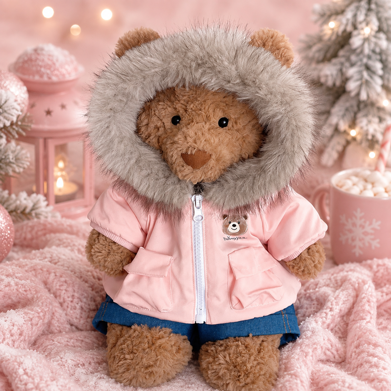 Bartholomew bear cute clothes outfits - Pink Hooded Puffer Jacket