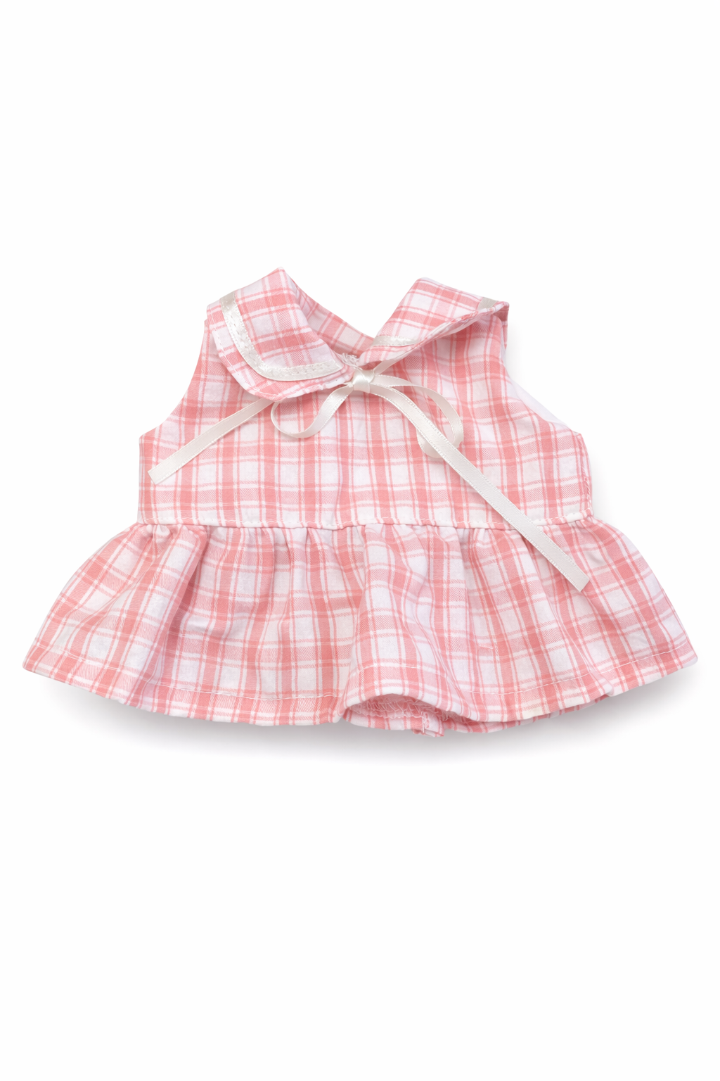 Niedliche, maßgeschneiderte Kleidung von Bartholomew Bear – blau/rosa kariertes Kleid – FX16/FX17 (Klein/Mittel/Groß/Riesig)