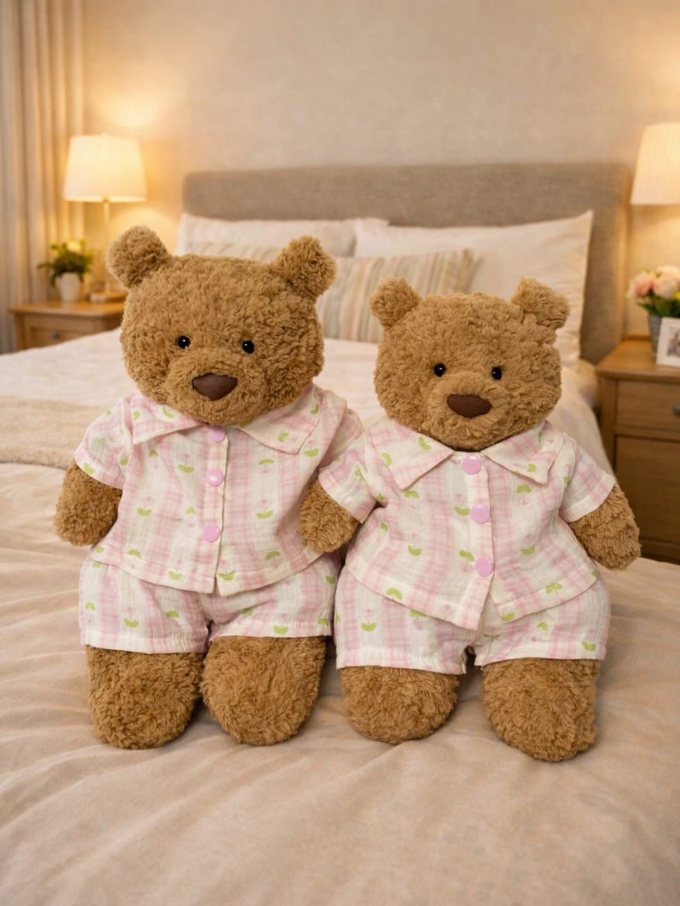 Niedliche Kleidung von Bartholomew Bear – Schlafanzug mit rosa Streifen – TTM03 (klein/mittel/groß/riesig)