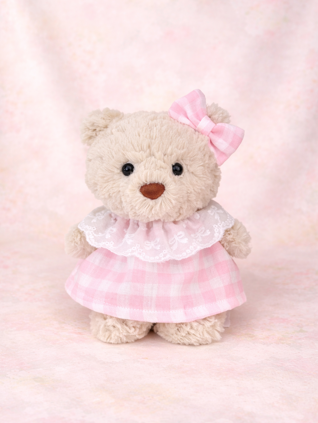 Bartholomew Bear Junior clothes outfits - Pink Plaid Dress with Bow