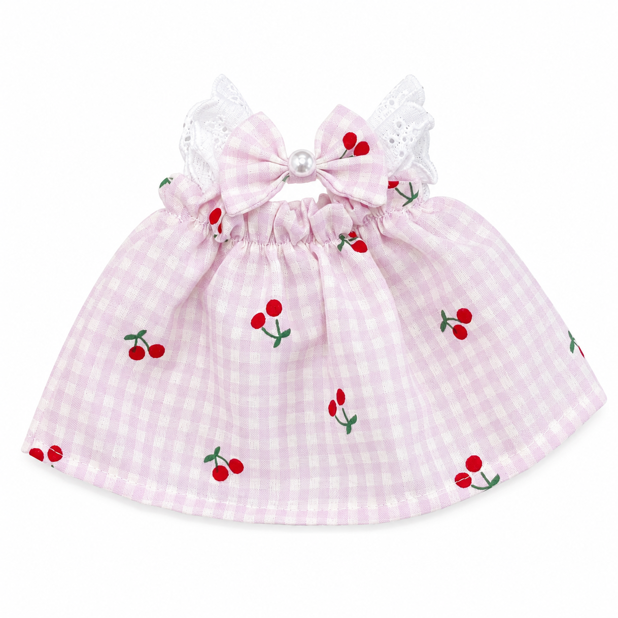 Bartholomew bear clothes outfits - Blue/Pink Plaid Cherry Pinafore Dress with Bow