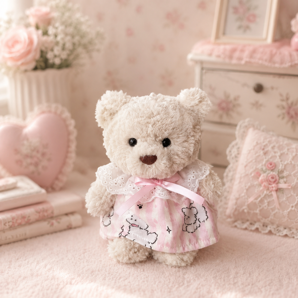 Bartholomew Bear Junior clothes outfits - Pink Puppy Dress