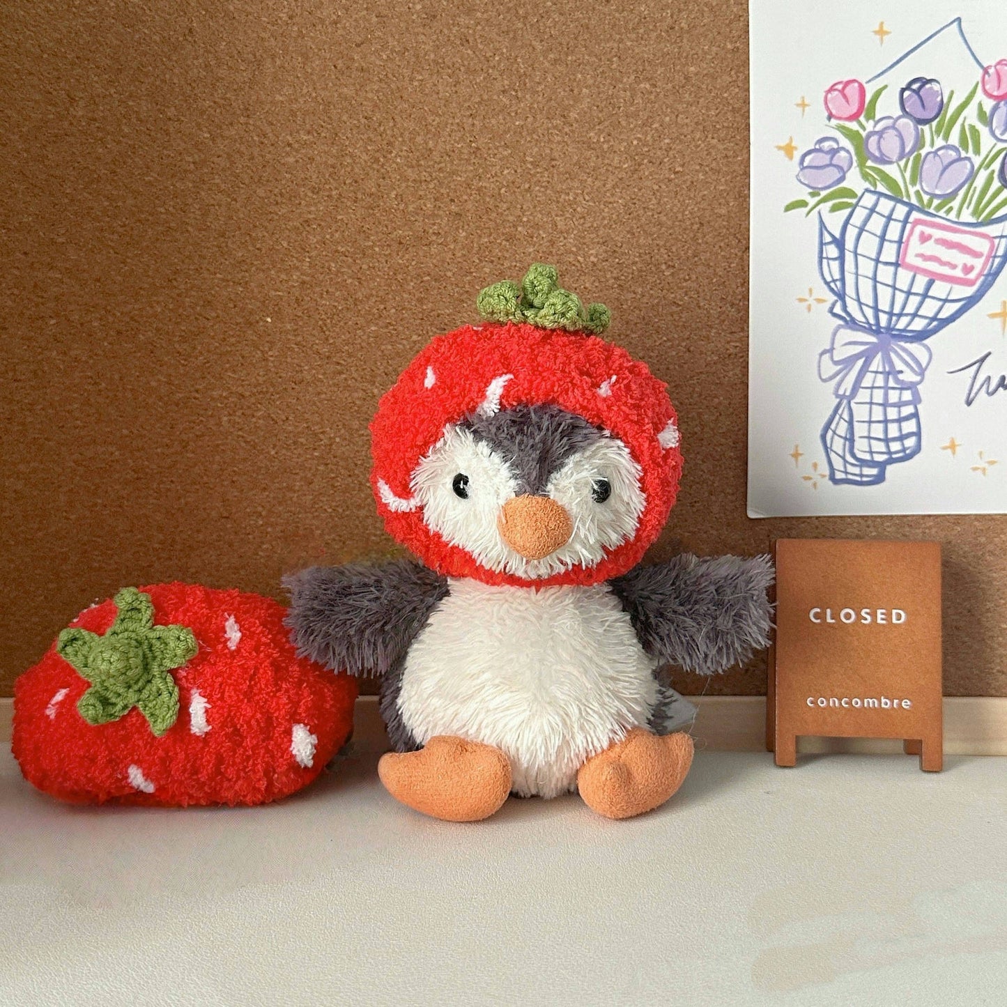3inch jellycat amusable peanut/small peanut penguin cute hat outfit - strawberry hat - AP14