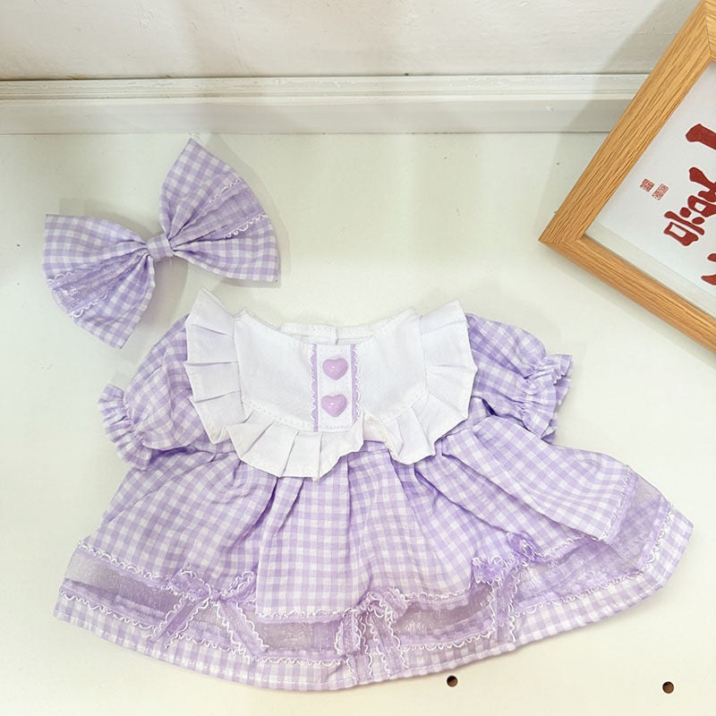 Medium Bartholomew bear clothes outfits - Purple Heart Plaid Dress