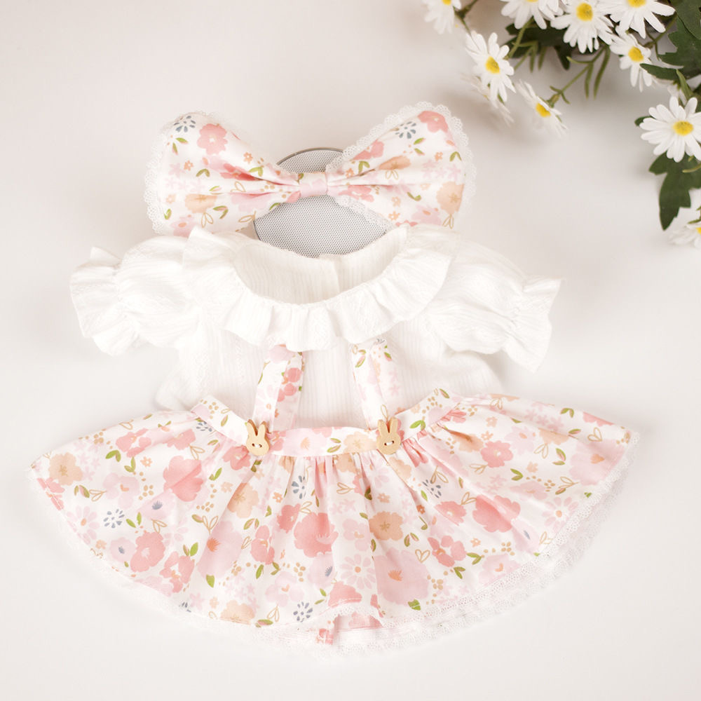 Pink Floral Dress with Wooden Buttons for Bartholomew Bear Plush – 10-Inch Outfit