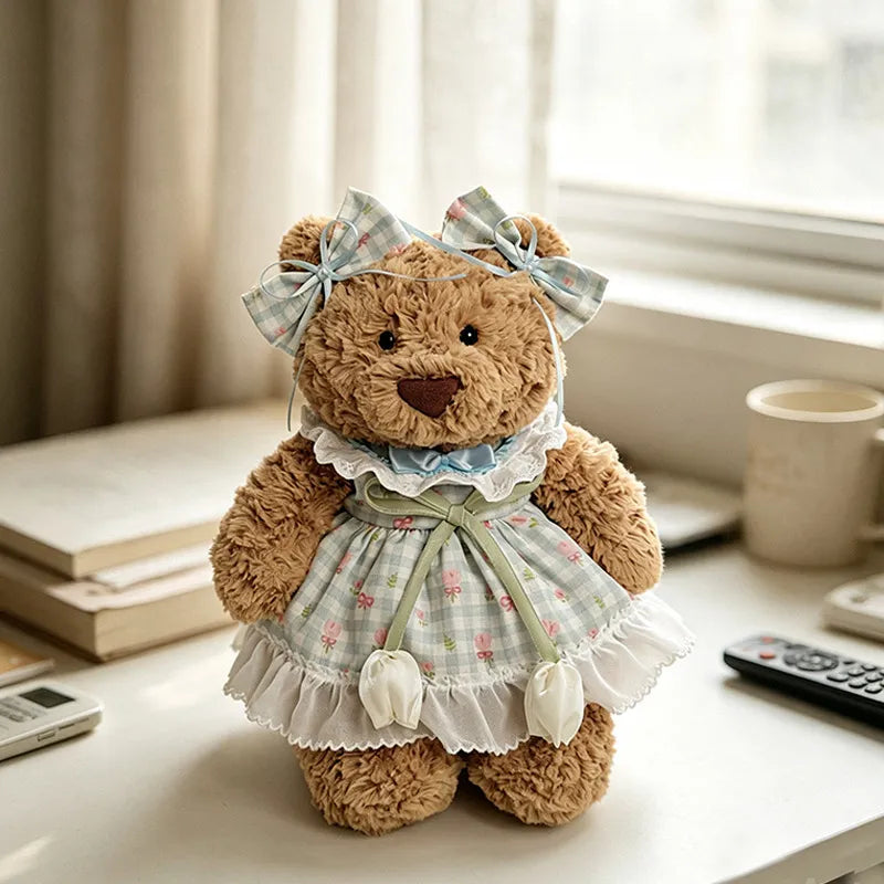 Medium Bartholomew bear clothes outfits - Light Blue Plaid Tulip Dress