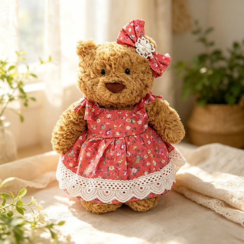 Medium Bartholomew bear clothes outfits - Coral Floral Lace Dress