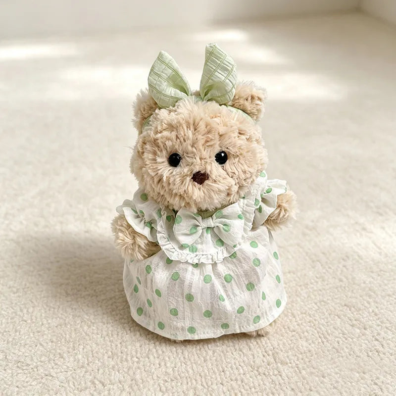 Bartholomew Bear Junior clothes outfits - Green Polka Dot Chiffon Dress