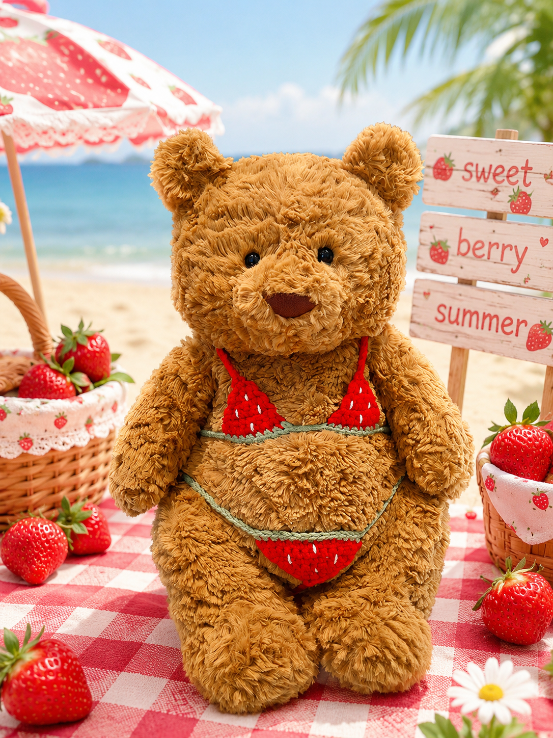 Medium/Large Bartholomew Bear Crochet Outfit – Red bikini