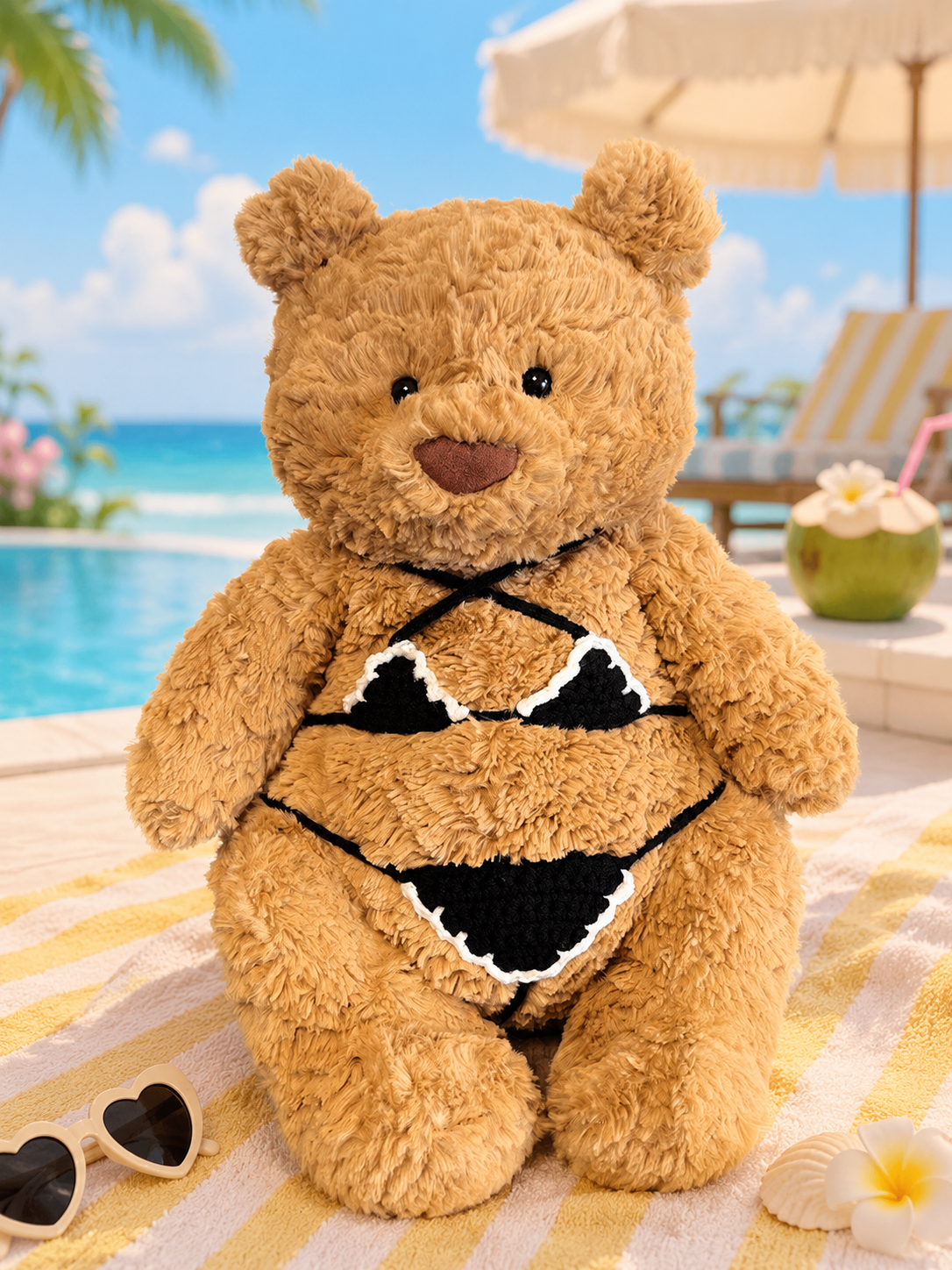 Medium/Large Bartholomew Bear Crochet Outfit – Black bikini
