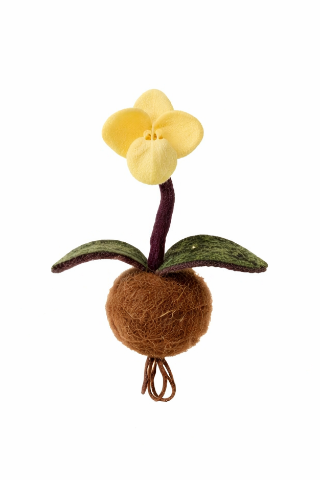 PlushWoods - Yellow Lady’s Slipper Orchid Flower Plant Plush