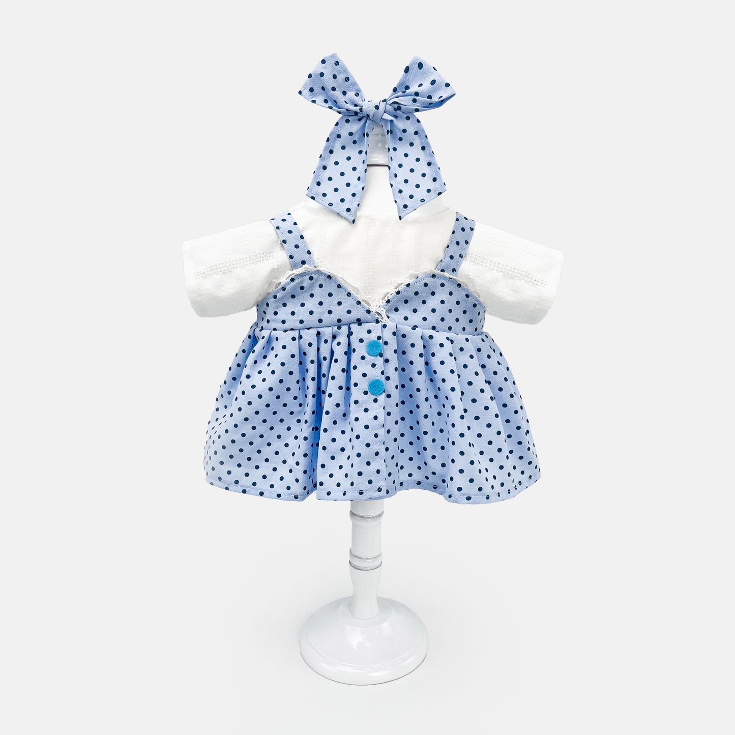 Large Bartholomew Bear & 16" Plush Clothes Outfit - Blue Polka Dot Slip Dress
