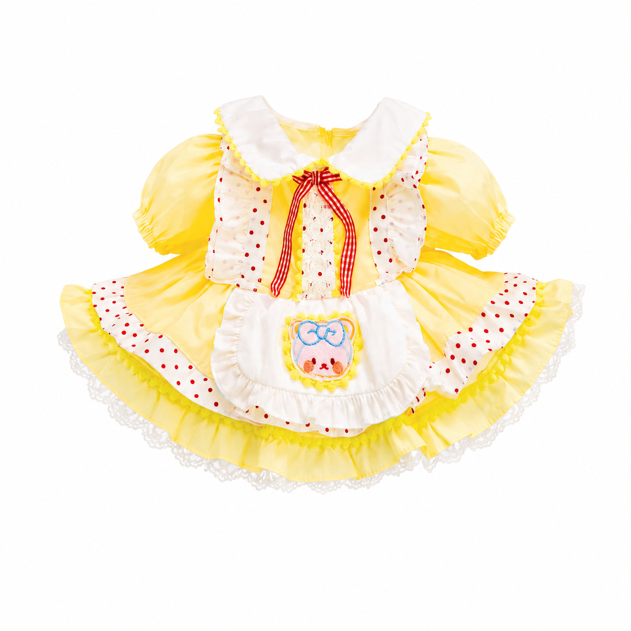 Large Bartholomew Bear & 16" Plush Clothes Outfit - Cream Yellow Polka Dot Dress
