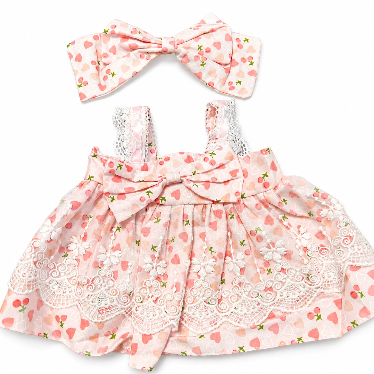 Large Bartholomew Bear & 16" Plush Clothes Outfit - Strawberry Lace Dress