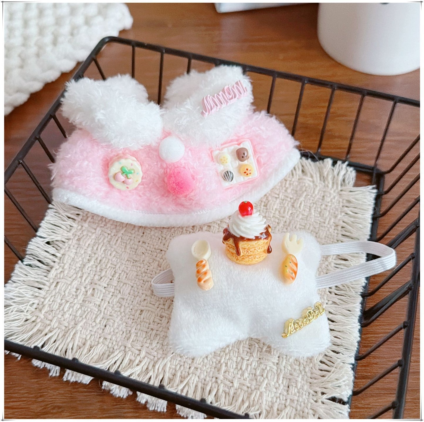 Bartholomew Bear Bag Charm clothes outfits - Cream Top & Pink Pudding Cape
