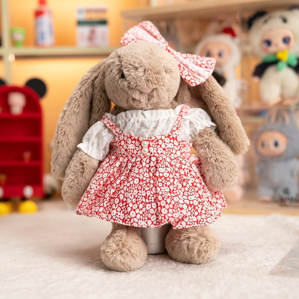 Bartholomew Bear/Bashful Bunny cute clothes outfits - Red Floral Pinafore Dress