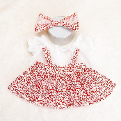 Bartholomew Bear/Bashful Bunny cute clothes outfits - Red Floral Pinafore Dress