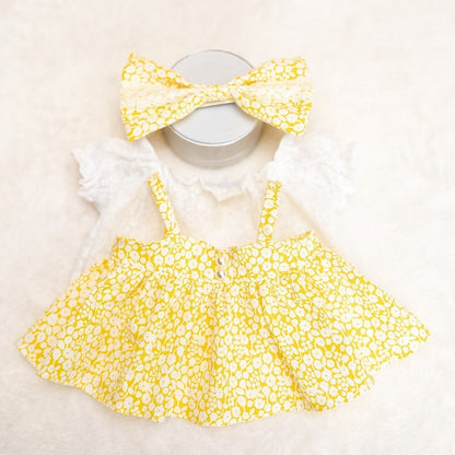 Bartholomew Bear/Bashful Bunny cute clothes outfits - Yellow Floral Pinafore Dress