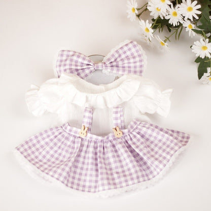 Bartholomew Bear/Bashful Bunny cute clothes outfits - Purple Gingham Dress with Wooden Buttons
