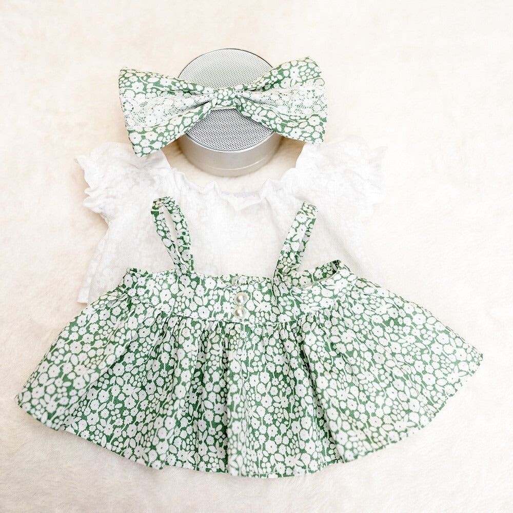 Bartholomew Bear/Bashful Bunny cute clothes outfits - Green Floral Pinafore Dress