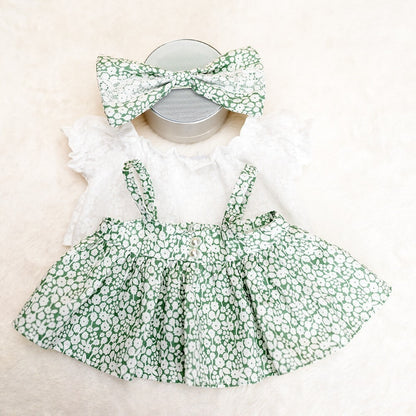 Bartholomew Bear/Bashful Bunny cute clothes outfits - Green Floral Pinafore Dress