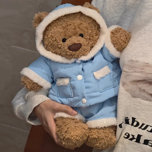 Bartholomew bear cute clothes outfits - Blue Hooded Fur-Trim Jacket