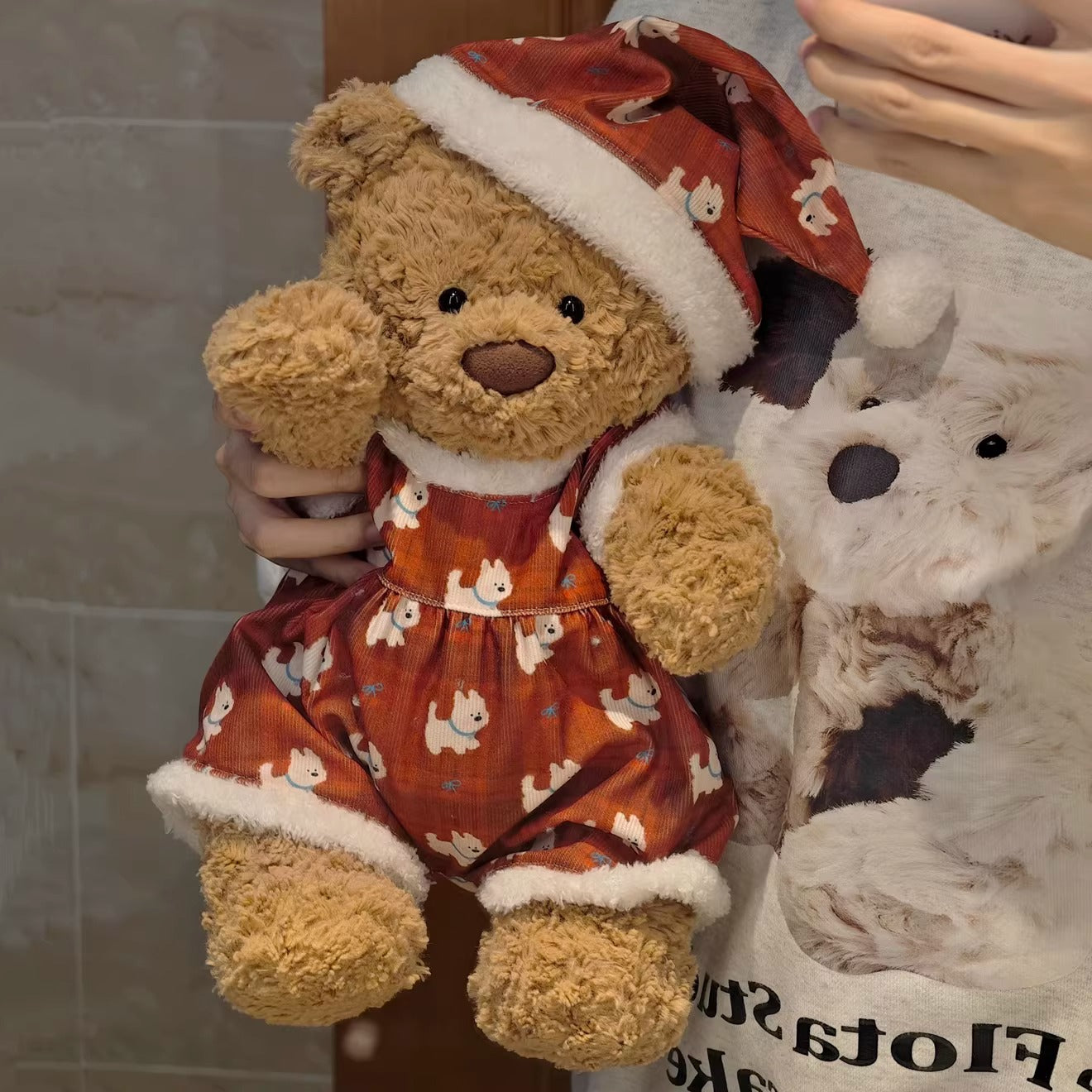 Bartholomew bear cute clothes outfits - Red Puppy Pajamas