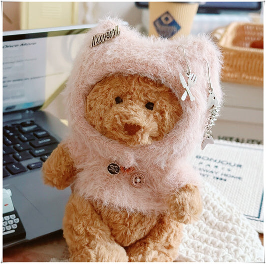Tiny Bartholomew Bear clothes outfits - Kitty Beanie & Fluffy Turtleneck Sweater (Light Brown)