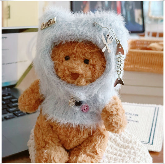 Tiny Bartholomew Bear clothes outfits - Kitty Beanie & Fluffy Turtleneck Sweater (Blue)