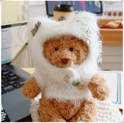 Tiny Bartholomew Bear clothes outfits - Kitty Beanie & Fluffy Turtleneck Sweater (White)