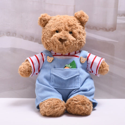 Bartholomew bear clothes outfits - Blue Carrot Overalls Set with Red Striped T-Shirt